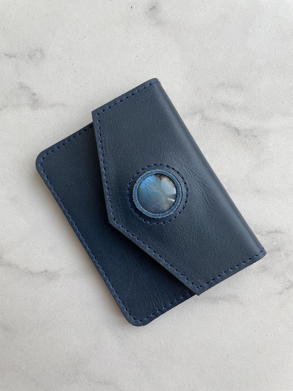 Кошелёк конверт мини - Синий гладкий с лабрадором